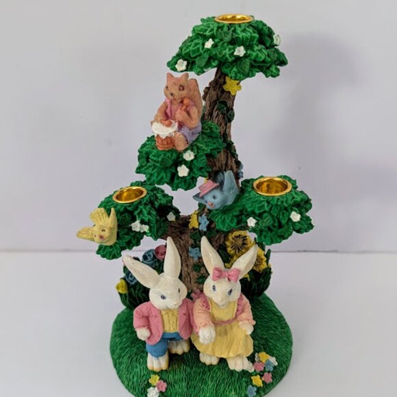 Vintage Ceramic Bunny Tree Candleholders 7 Inch Spring Easter Decor - Picture 2 of 7